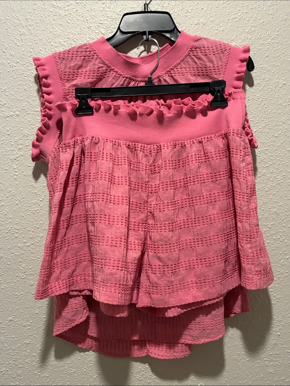 Pink Ruffle-Trim Sleeveless Knit Tank Top and Shorts Set